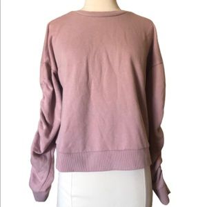Pink Mauve Cinched Scrunched Sleeve Sweatshirt minimalist basic crewneck